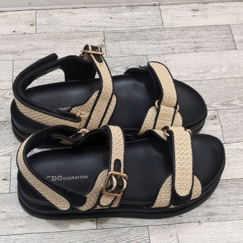 BCBGeneration Women's Strappy Sandals Ankle Strap Buckle Black/Beige US 8 - Picture 2 of 7